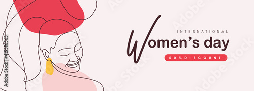 Women's Day sale banner. International women's Day greeting card template. Postcard on March 8.