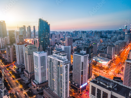 Aerial photography of Qingdao urban landscape at night