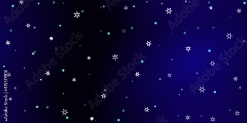 Falling Snowflakes seamless pattern. Illustration with flying snow, frost, snowfall. Winter seamless print for christmas celebration on blue night background. Holiday Vector illustration for New Year © Сашка Шаргаева