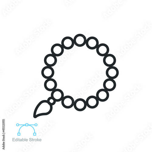 Islamic rosary bead icon. Islam Prayer beads for muslim pray. Tasbih, zikir, dua, fasting ramadan. religious accessory tassel. Editable stroke Vector illustration Design on white background EPS 10