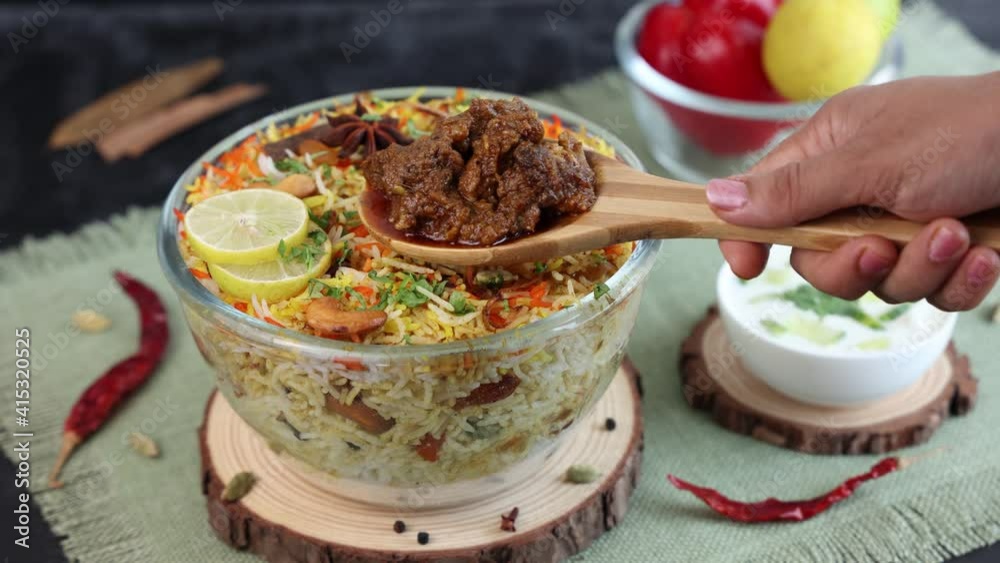 Mutton Gosht Biryani Spicy Indian Malabar lamb meat biryani Hyderabadi
