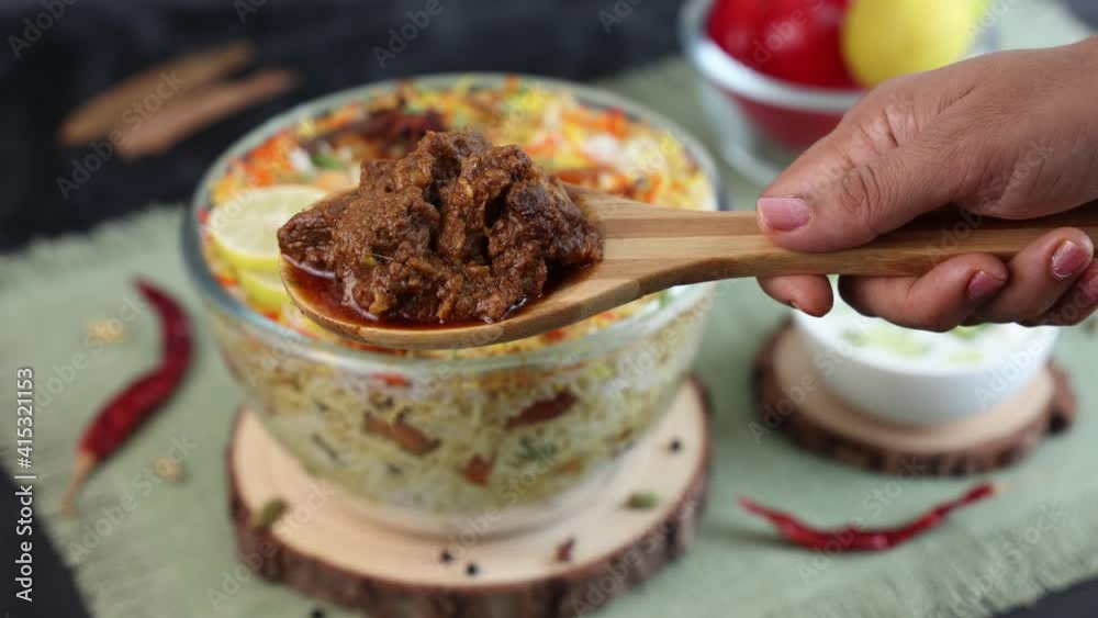 Mutton Gosht Biryani Spicy Indian Malabar lamb meat biryani Hyderabadi