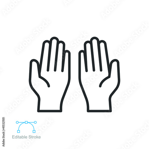 Prayer dua in ramadan, praying hands, muslim praying human hands islam symbols. Begging gesturing. outline style. Editable stroke. Vector illustration design on white background. EPS 10