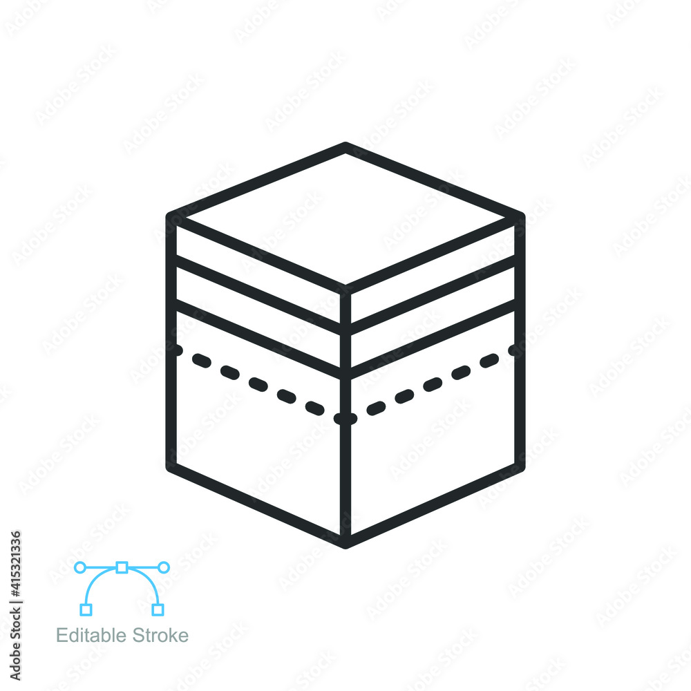 Muslim qibla icon. Kaabah, kaaba, mecca, makkah. symbol of Eid Al-fitr mubarak, hajj, Muslim or islamic the holy place. Editable stroke outline Vector illustration. design on white background EPS 10 Muslim qibla icon. Kaabah, kaaba, mecca, makkah. symbol of Eid Al-fitr mubarak, hajj, Muslim or islamic the holy place. Editable stroke outline Vector illustration. design on white background EPS 10