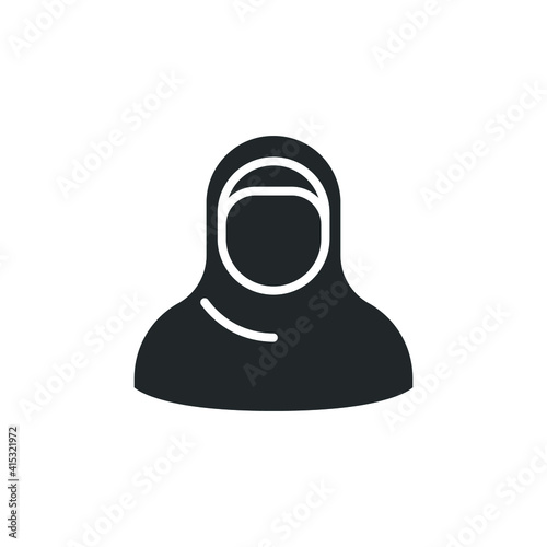 Female with hijab avatar icon.  Muslim woman profil. Girl with scarf logo. Islamic arabic style. Islam fashion. Vector illustration design on white background. EPS 10