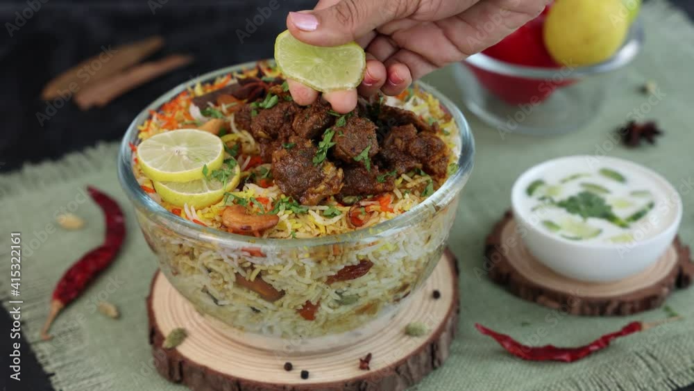 Mutton Gosht Biryani Spicy Indian Malabar lamb meat biryani Hyderabadi