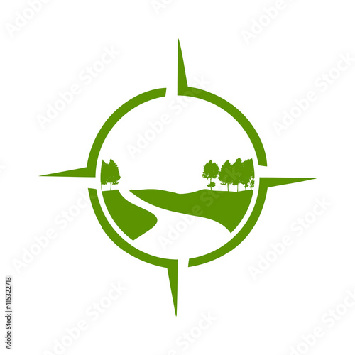 natural green gardening landscaping logo design vector lawn and house illustrations