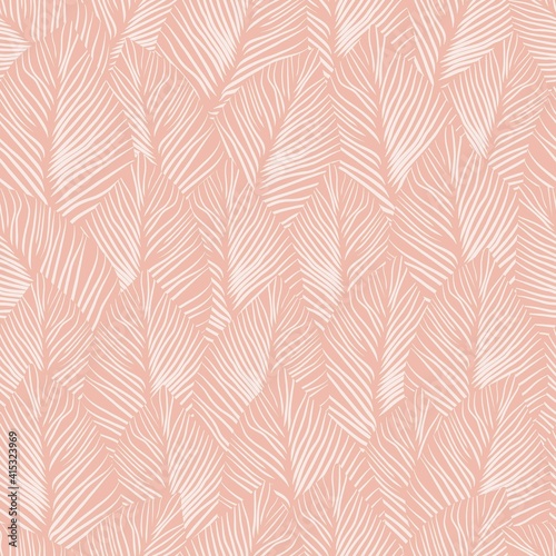Line Art Leaves Seamless Pattern. Vector Trendy Contemporary Print Design. Perfect for Wall Art, Prints, Social Media, Posters, Invitations, Branding Design. Abstract Background Line Art Style