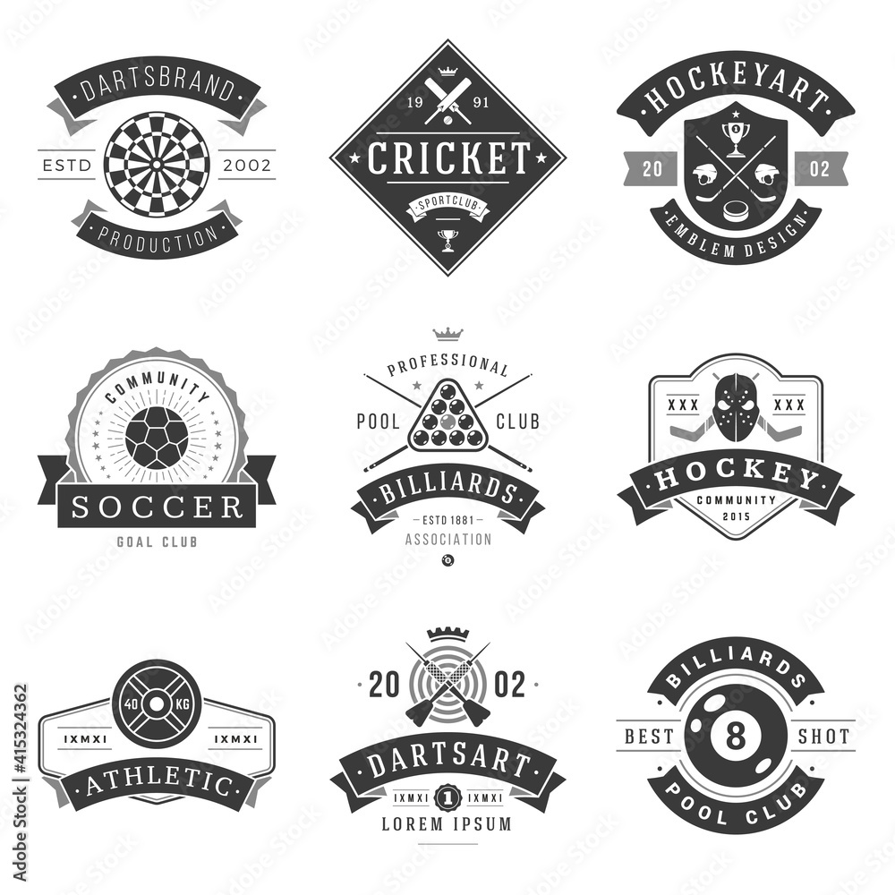 Sports clubs and sections vector logos set