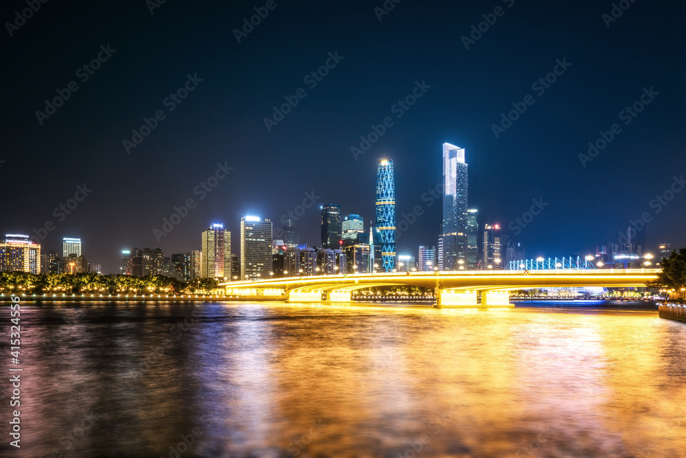 Night view of modern buildings in Guangzhou Pearl River Financial Center