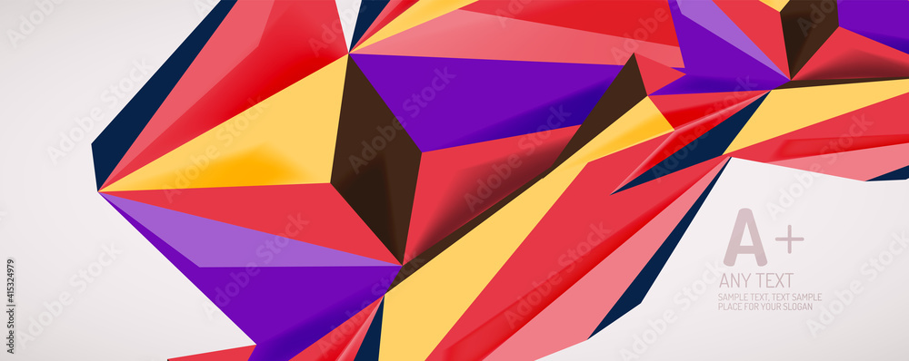 Vector triangle geometric backgrounds. Low poly 3d shape on light backdrop. Vector illustration for covers, banners, flyers and posters and other designs