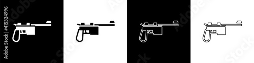 Set Mauser gun icon isolated on black and white background. Mauser C96 is a semi-automatic pistol. Vector.