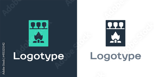 Logotype Open matchbox and matches icon isolated on white background. Logo design template element. Vector.