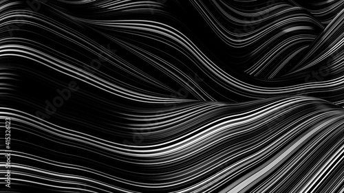 black abstract background with lines. 3d illustration.