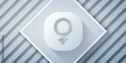 Paper cut Venus symbol icon isolated on grey background. Astrology, numerology, horoscope, astronomy. Paper art style. Vector.