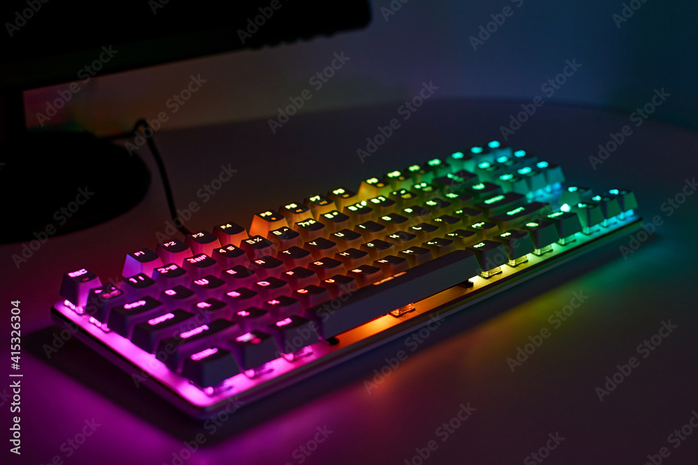 Gaming keyboard with RGB light. White mechanical keyboard with backlight  Stock Photo | Adobe Stock