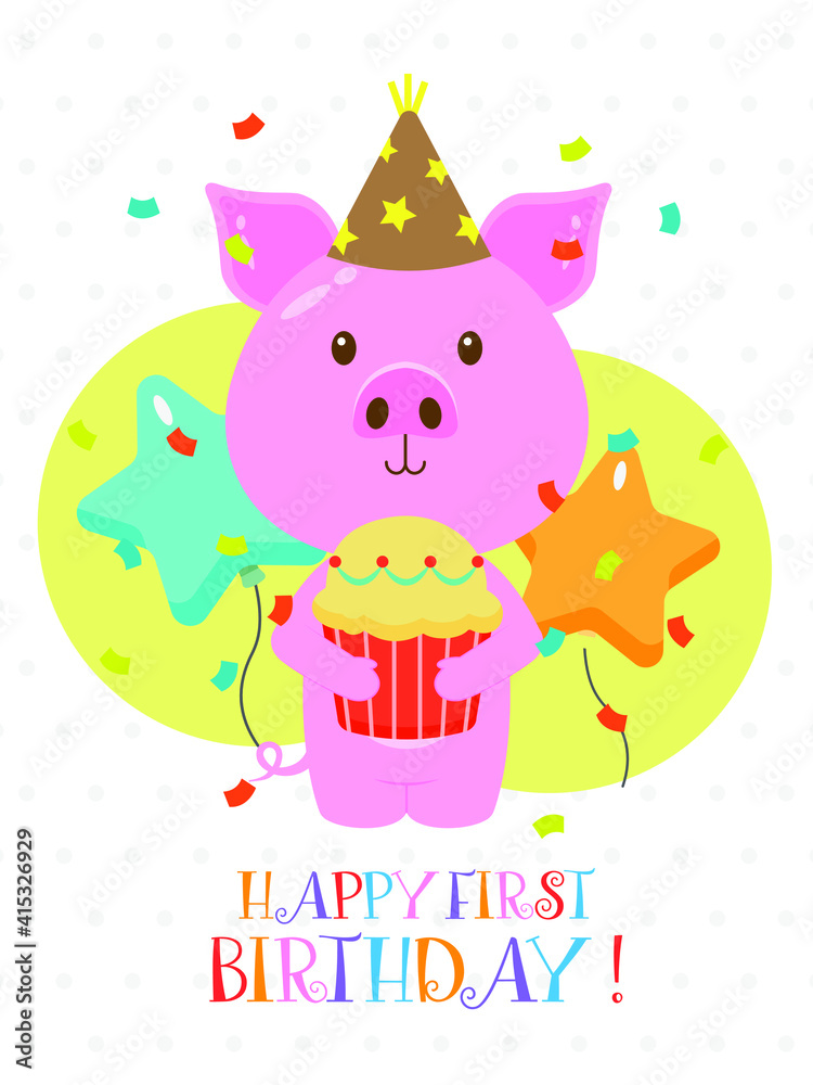 Obraz premium Lovely First Birthday Card Design