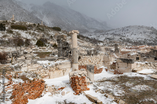 Welcome to Sagalassos. Isparta, Turkey.To visit the sprawling ruins of Sagalassos, high amid the jagged peaks of Akdag, is to approach myth: the ancient ruined city set in stark. photo