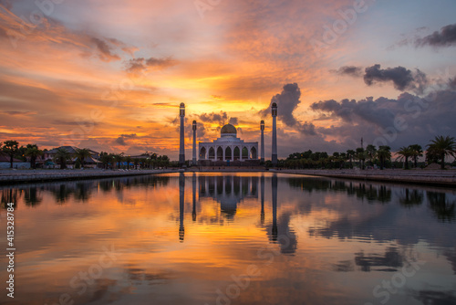 Landscape of beautiful sunset sky at Central Mosque, Songkhla province, Thailand
