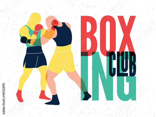 Boxing Club and martial arts sport fight vintage poster design. Two boxers are fighting. Vector illustration.