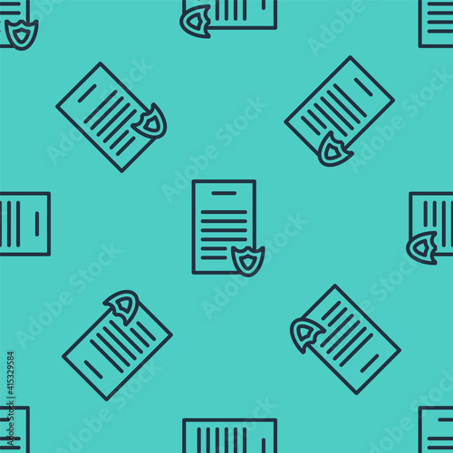 Black line Firearms license certificate icon isolated seamless pattern on green background. Weapon permit. Vector.