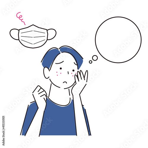 マスクの着用が原因で肌荒れになってしまった男性 シンプル イラスト ベクター