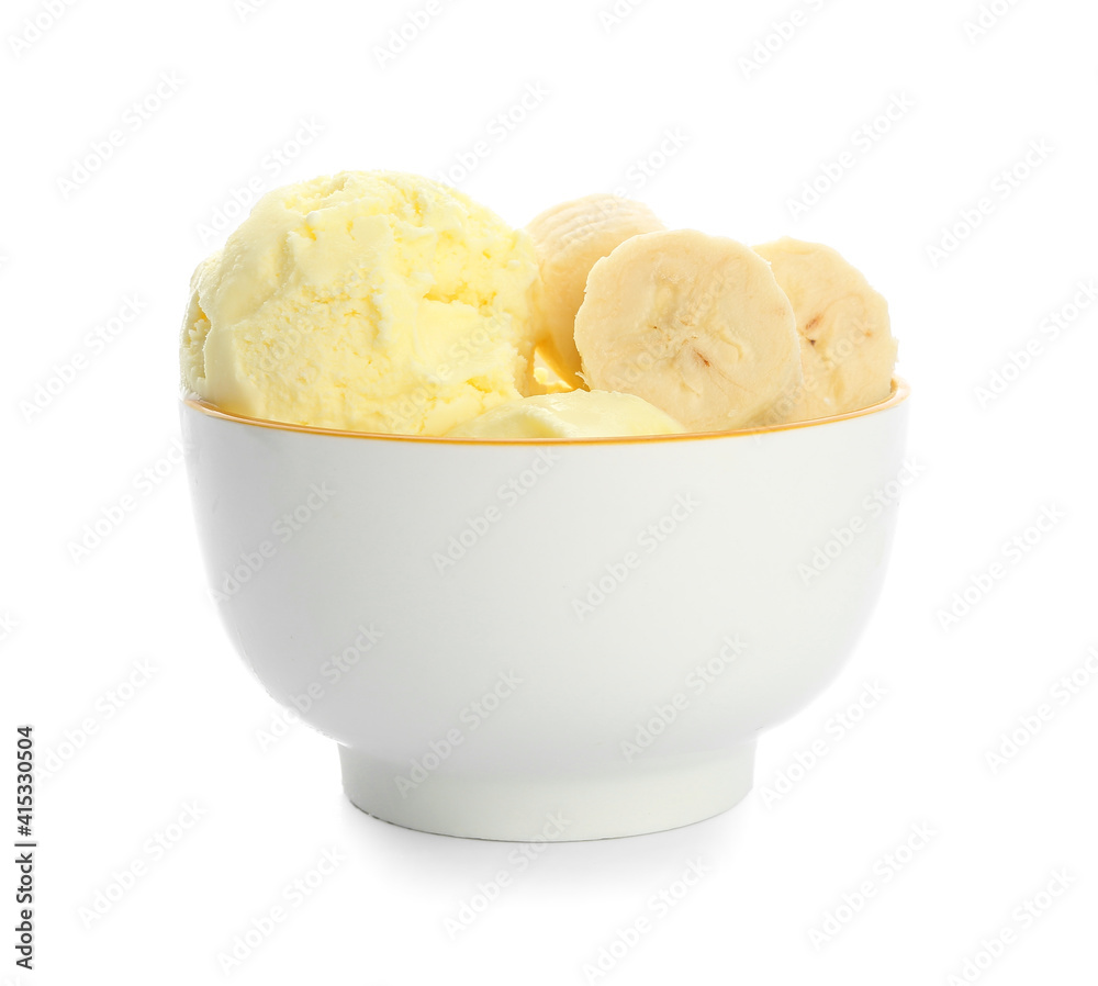 Bowl with banana ice-cream on white background Bowl with banana ice-cream on white background