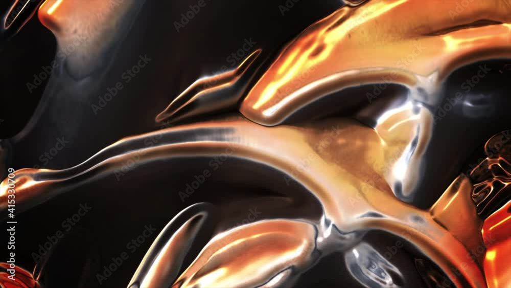 Fluid mass of a liquid crystal mineral deposit. Plexus gold resin art of flowing molten geological layers on black. Colophony coating Glaze glass rotation landscape. Abstract oil paintings background.