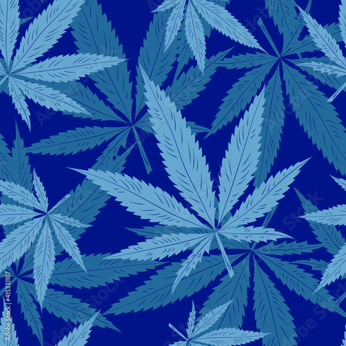 Marijuana fluorescent pattern seamless vector pattern. Neon medical cannabis, drawn outline on a dark background. Weed background for packaging, wallpaper, wrapping paper, posters, surface design