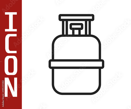 Black line Propane gas tank icon isolated on white background. Flammable gas tank icon. Vector.