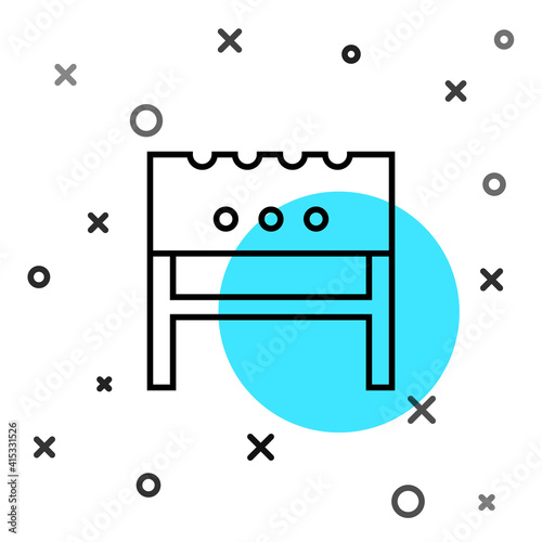 Black line BBQ brazier icon isolated on white background. Random dynamic shapes. Vector.