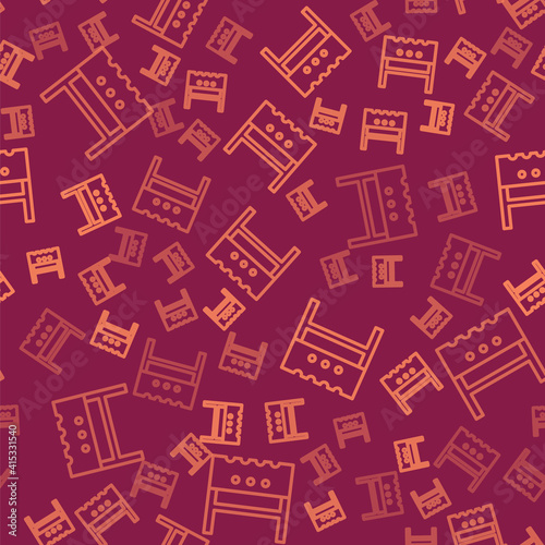 Brown line BBQ brazier icon isolated seamless pattern on red background. Vector.