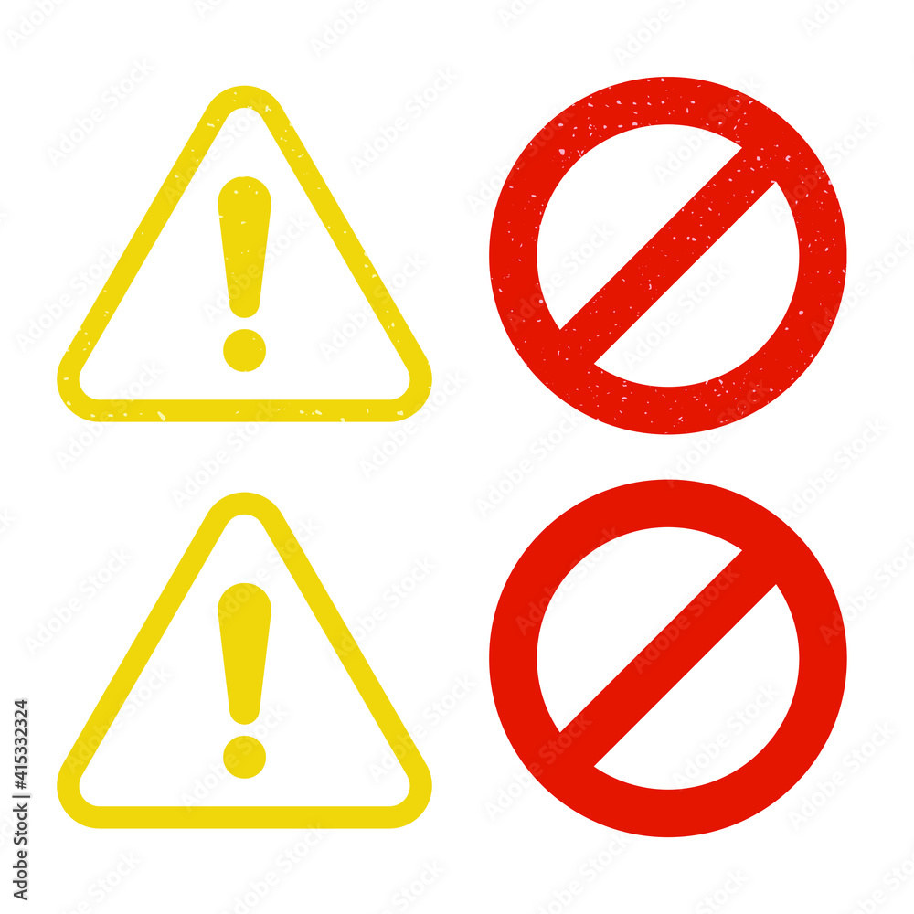 Stop and warning road sign, grunge style. Vector illustration Stop and warning road sign, grunge style. Vector illustration