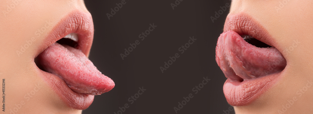 Obraz premium Lesbian girls love. Lgbt girl kiss. Romantic lips. Sexy female lip.