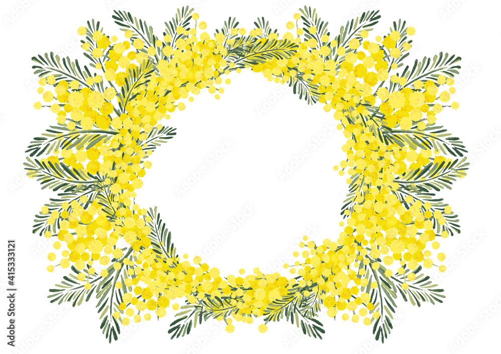 ミモザ アカシア リース 春のイラスト ドライフラワー 植物柄 Stock Illustration Adobe Stock