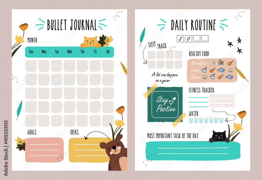 Vettoriale Stock Minimalist planners. Daily, weekly, monthly planner  template. Bullet Journal. Cute and simple printable to do list. Business  organizer page. Paper sheet. | Adobe Stock