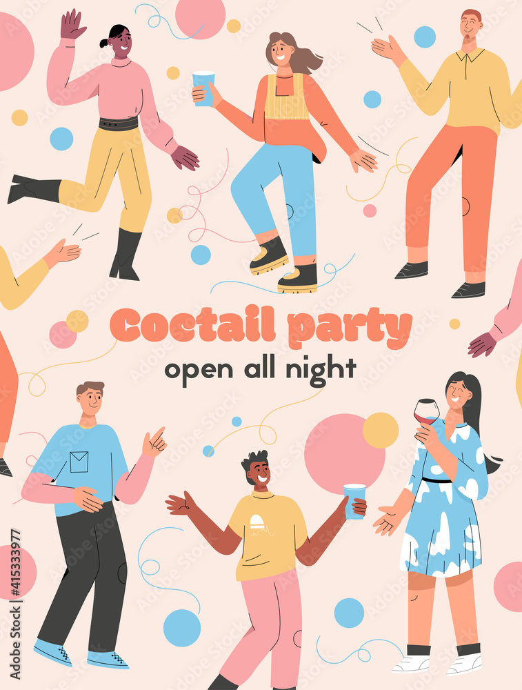 Vector poster of Cocktail Party Open all Night concept