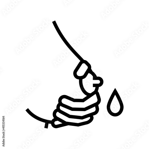 pumpking milk with hand line icon vector. pumpking milk with hand sign. isolated contour symbol black illustration