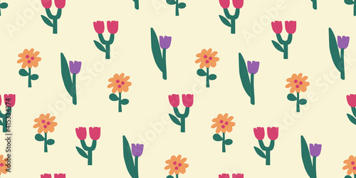 Seamless floral patterns in minimalist style. vector elements in Scandinavian , hand-drawn. For paper, cover, fabric, gift wrap