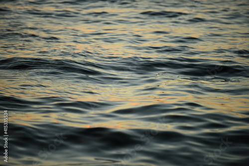 Closeup of dark waves on sea ocean water. Waves on seascape background.