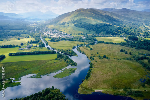 Loch Tay aerial view during summer and mountains in Perthshire