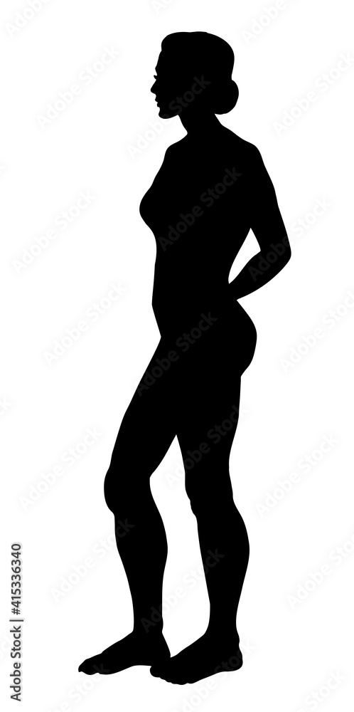 The female silhouette stands sideways. Vector drawing The female silhouette stands sideways. Vector drawing
