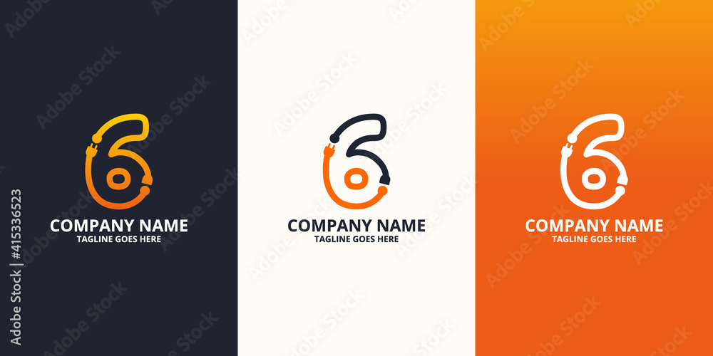 Electric initial number 6 Logo Icon Template. Illustration vector graphic. Design concept Electrical plug With number symbol. Perfect for corporate, more technology brand identity Electric initial number 6 Logo Icon Template. Illustration vector graphic. Design concept Electrical plug With number symbol. Perfect for corporate, more technology brand identity