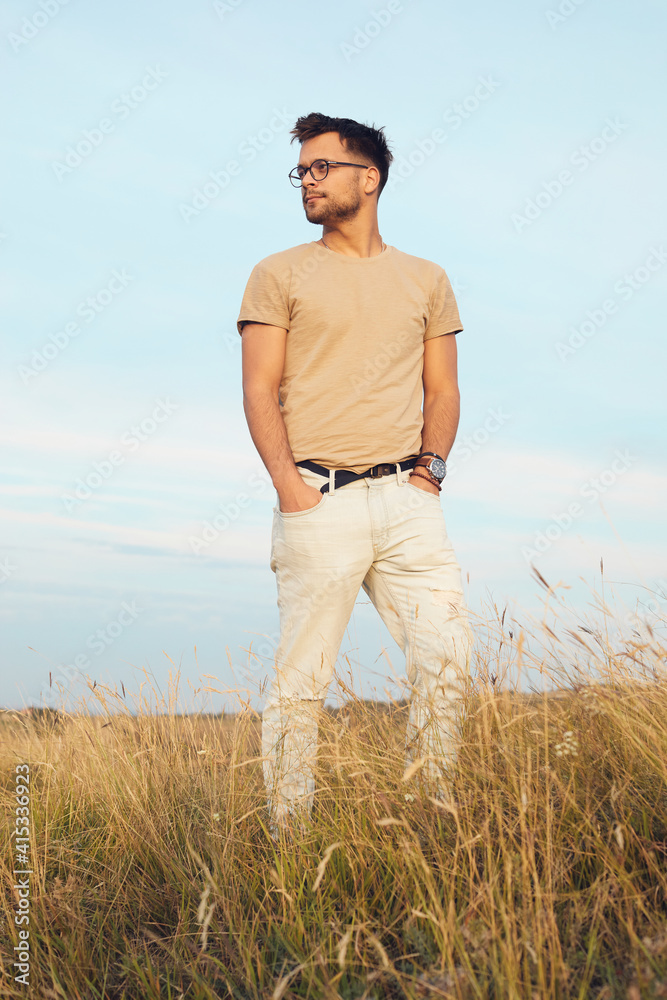 man outdoor portrait adult young male lifestyle guy handsome fashion attractive model casual nature