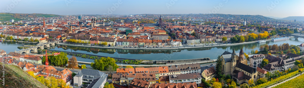 panoramic medieval old town Wurzburg in Germany