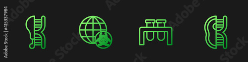 Set line Test tube and flask, Genetically modified chicken, GMO and meat. Gradient color icons. Vector.