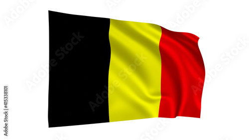 The flag of Belgium isolated on white, realistic 3D wavy Belgian flag render illustration.