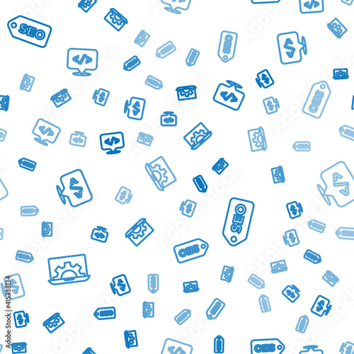 Set line Web development, SEO optimization and Front end on seamless pattern. Vector.