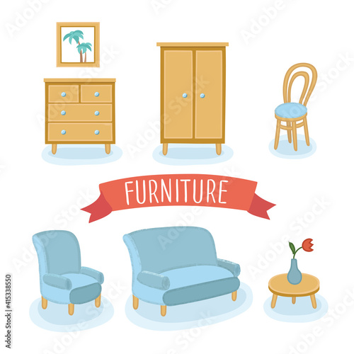 Colorful illustration of furniture set