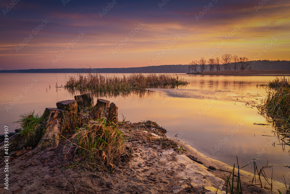 Beautiful, colorful autumn lake. lublin zalew zemborzycki , Poland